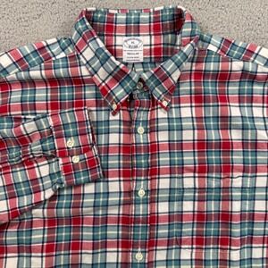 Brooks Brothers Shirt Men XL Plaid Cotton Wool Button‎ Down Regular Fit